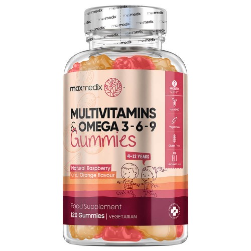 Multivitamin Gummies For Kids - 120 Gummies With Omega 3  6and9 - Tasty Strawberry And Orange Flavour - For 4 To 12 Years Childrens