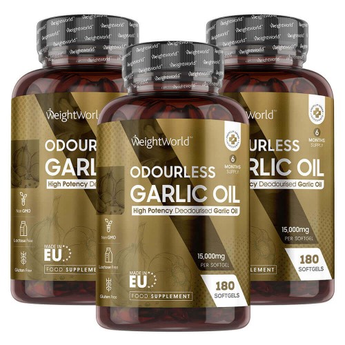 Odourless Pure Garlic Oil  Softgels - Natural Wellness Supplement -  - 180 Softgels - 3 Pack