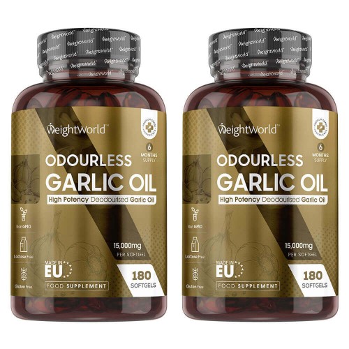 Odourless Pure Garlic Oil Softgels - Natural Wellness Supplement -  - 180 Softgels - 2 Pack