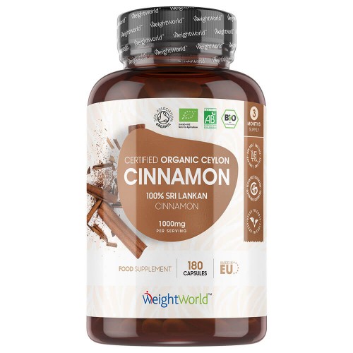 Organic Cinnamon - 1000mg 180 Capsules - 100% Organic Sri Lankan Cinnamon