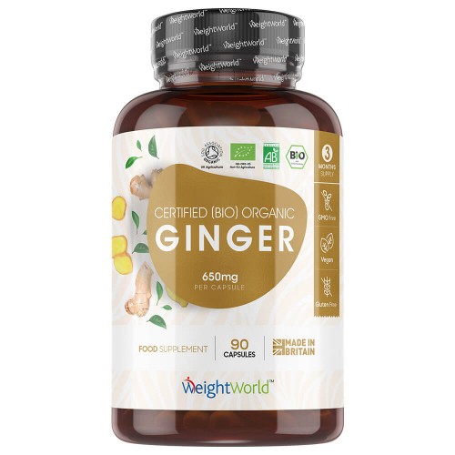Organic Ginger 650mg. 90 Capsules - Naturally Sourced Heart And Stomach Balancing Supplement