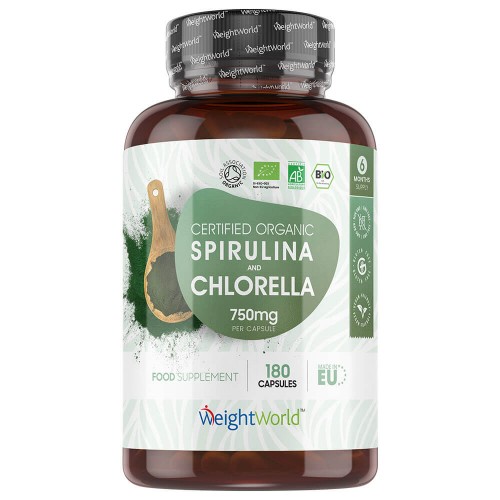 Organic Spirulina And Chlorella - 750mg. 180 Capsules By