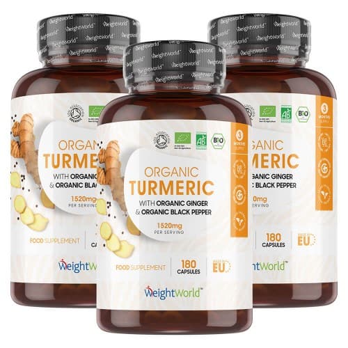 Organic Turmeric Capsules With Black Pepper And Ginger - For Joints  SkinandWellbeing - Vegan - 180 Pills - 3 Pack - 9 Month Supply -