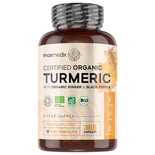 Organic Turmeric With GingerandBlack Pepper - 505 Mg 365 Capsules - Natural Wellbeing Supplement