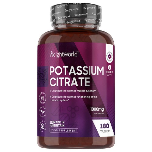 Potassium Citrate - 1000mg 180 Tablets - Natural Potassium Supplement For Normal Muscles Function