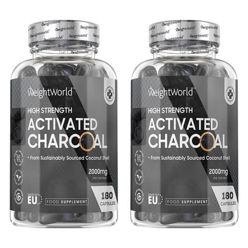 Activated Charcoal Tablets X 180 - BloatingandGas Relief Charcoal Capsules  Flatulence Relieving Coconut Charcoal  Vegan - 2000mg Servings - 2 Pack