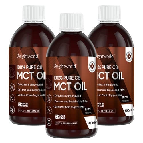 Pure C8 Mct Oil - 500 Ml  Bottle - Natural Mct Oil - Weight Loss - Brain Health - Appetite Suppressants - 3 Pack
