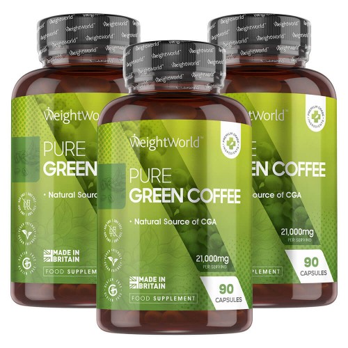 Pure Green Coffee Bean Extract Capsules - 3 Pack - 7000mg And Gca Per Serving  Boosts EnergyandMetabolism  Targets Sugar Levels  270 Capsules