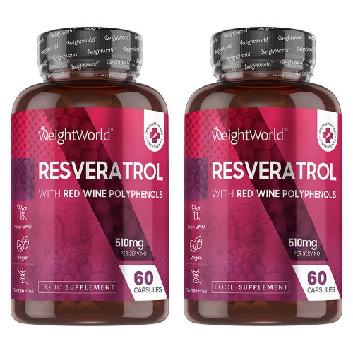 Resveratrol Red Wine Extract - 250mg Trans-resveratrol Anti-aging Pills + Slimming Aid  Fights Oxidative Stress  Boosts Immunity  Vegan - 120 Capsules