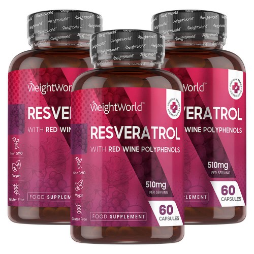 Resveratrol Red Wine Extract - 250mg Trans-resveratrol Anti-aging Pills + Slimming Aid  Fights Oxidative Stress  Boosts Immunity  Vegan - 180 Capsules