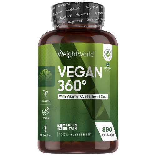Vegan 360 - All In One Multivitamin Supplement With B12  Iron  And Zinc -360 Capsules - Made In Uk
