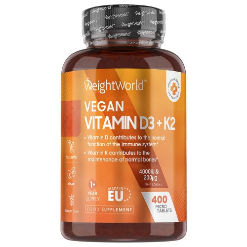 Vitamin D3 + K2 Tablets - 400 Vegan Tablets Of 4000iu High Strength Vit D3 With 200mcg K2 Vitamin (mk7)
