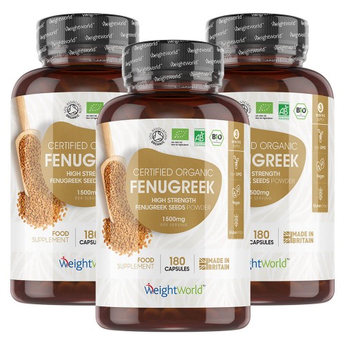 100% Organic Fenugreek - Vegan-friendly Superfood Supplement - 180 Two-a-day Capsules For 3 Month Supply - 3 Pack