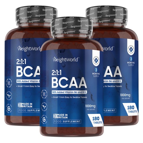 Bcaa With B6 Tablets - Amino Acid Muscle Building And Support Supplement - 180 Tablets - 3 Pack