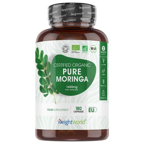100% Organic Moringa Capsules - Renewing Natural Supplement - 180 Capsules  1650 Mg Daily Strength