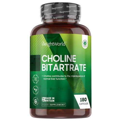 Choline Bitartrate Capsules - High Concentration 180 Tablets - 6 Month Supply -
