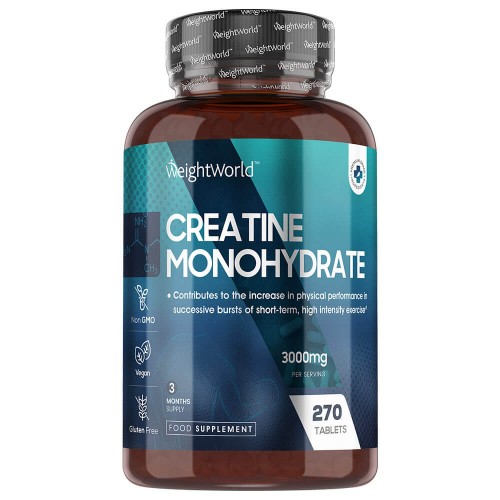 Creatine Monohydrate - 3000mg 270 Tablets - Pure Unflavoured Creatine Supplement For MenandWomen