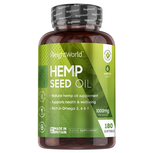Hemp Seed Oil 1000mg 180 Softgels - 6 Month Supply - Rich In Omega 3  6and9