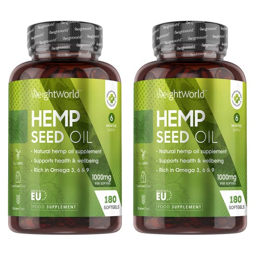 Hemp Seed Oil Softgels - 1000mg Strength - 90 Softgel Capsules - Brain Health Supplements - Natural Immune System Supplements - 2 Pack