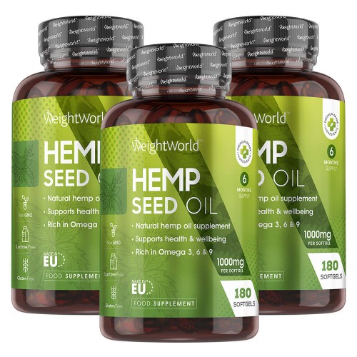 Hemp Seed Oil Softgels - 1000mg Strength - 90 Softgel Capsules - Brain Health Supplements - Natural Immune System Supplements - 3 Pack
