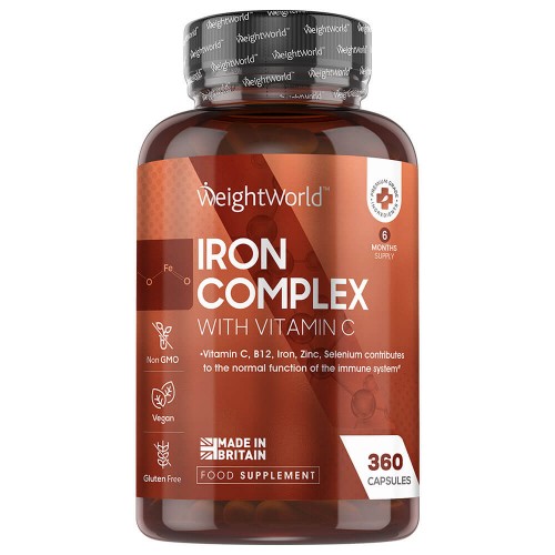 Iron Complex With Vitamin C - 360 Capsules - Blend Of Vitamin B12  Zinc And Turmeric-