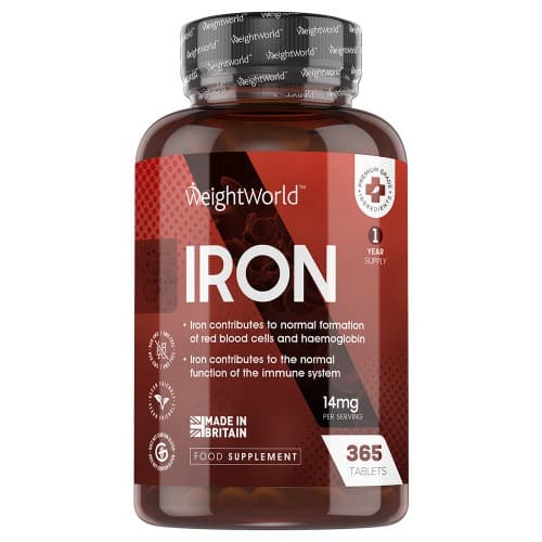 Iron Tablets 14mg - 365 Vegan Tablets (1 Year Supply) - Keto Friendly High Strength Active Iron Supplement- Made In Uk
