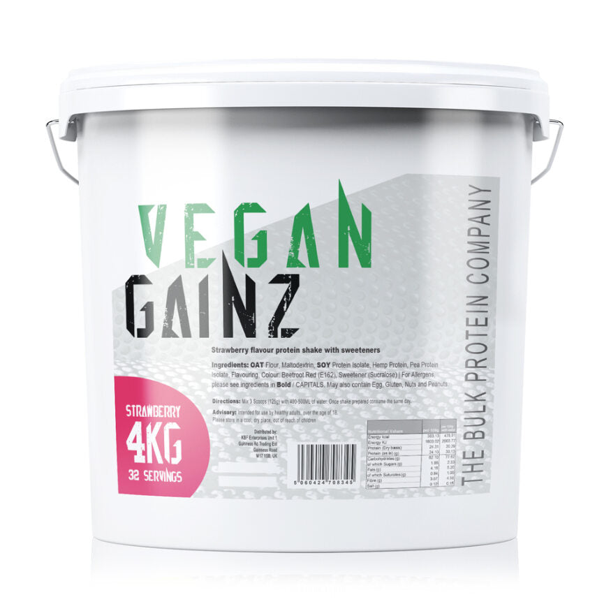 4kg Vegan Mass Gainer Protein Powder - Strawberry - Plant Based Weight Gainer - The Bulk Protein Company - Vegan Gainz